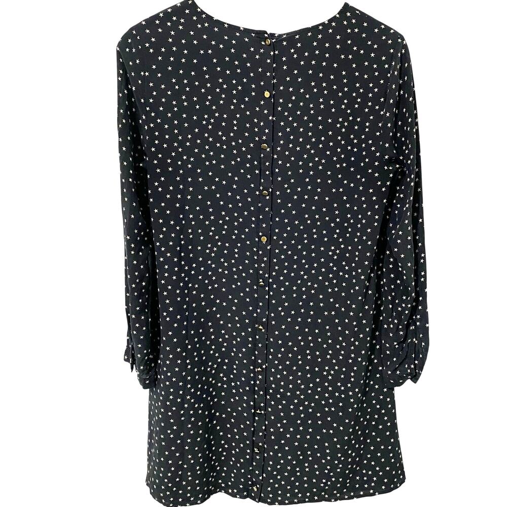 Madewell 100% Silk Black Star Print Mini Dress Long Sleeve Button Back S - Picture 2 of 8